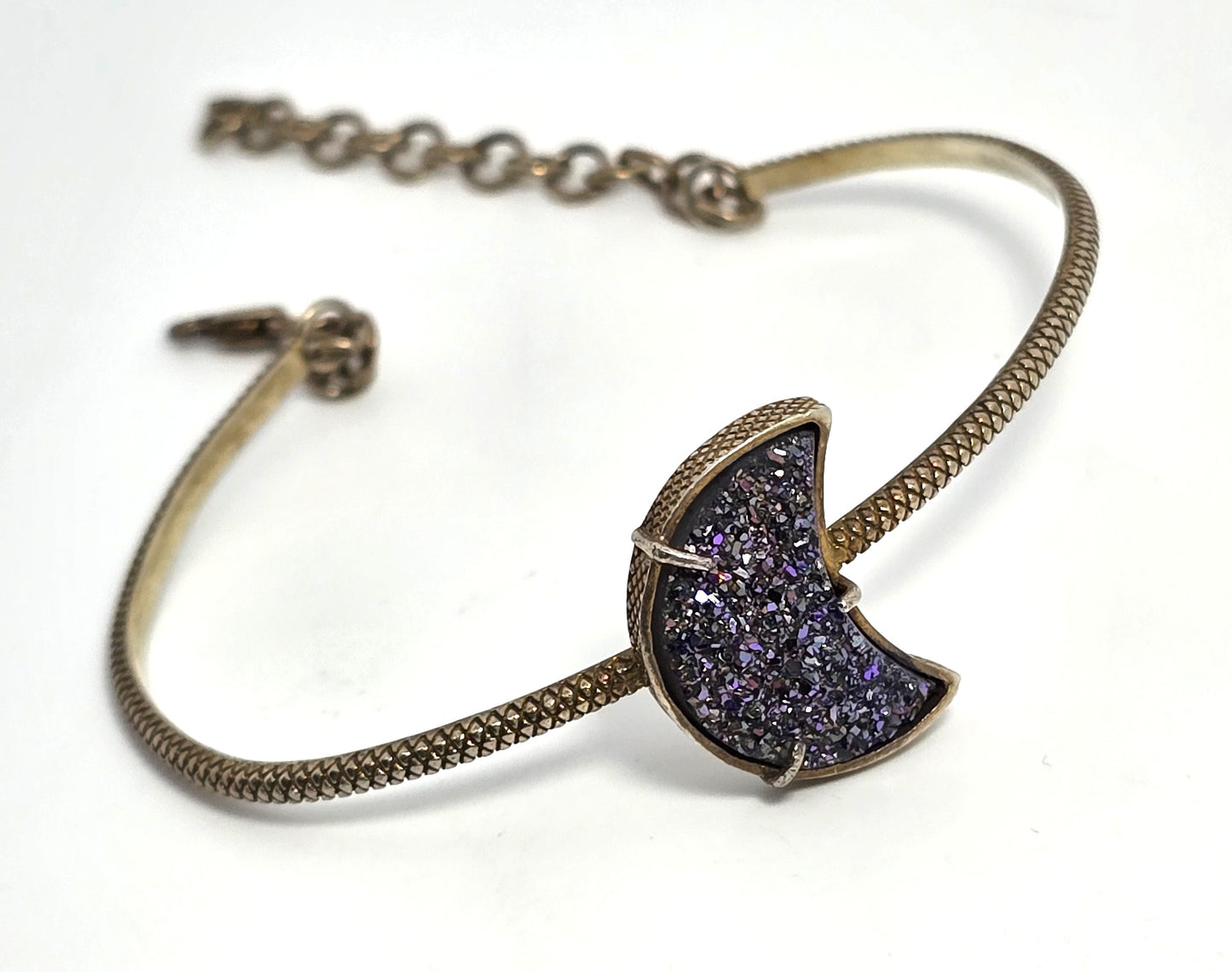 Purple Druzy Moon vermeil gold over sterling silver adjustable Cleets bracelet