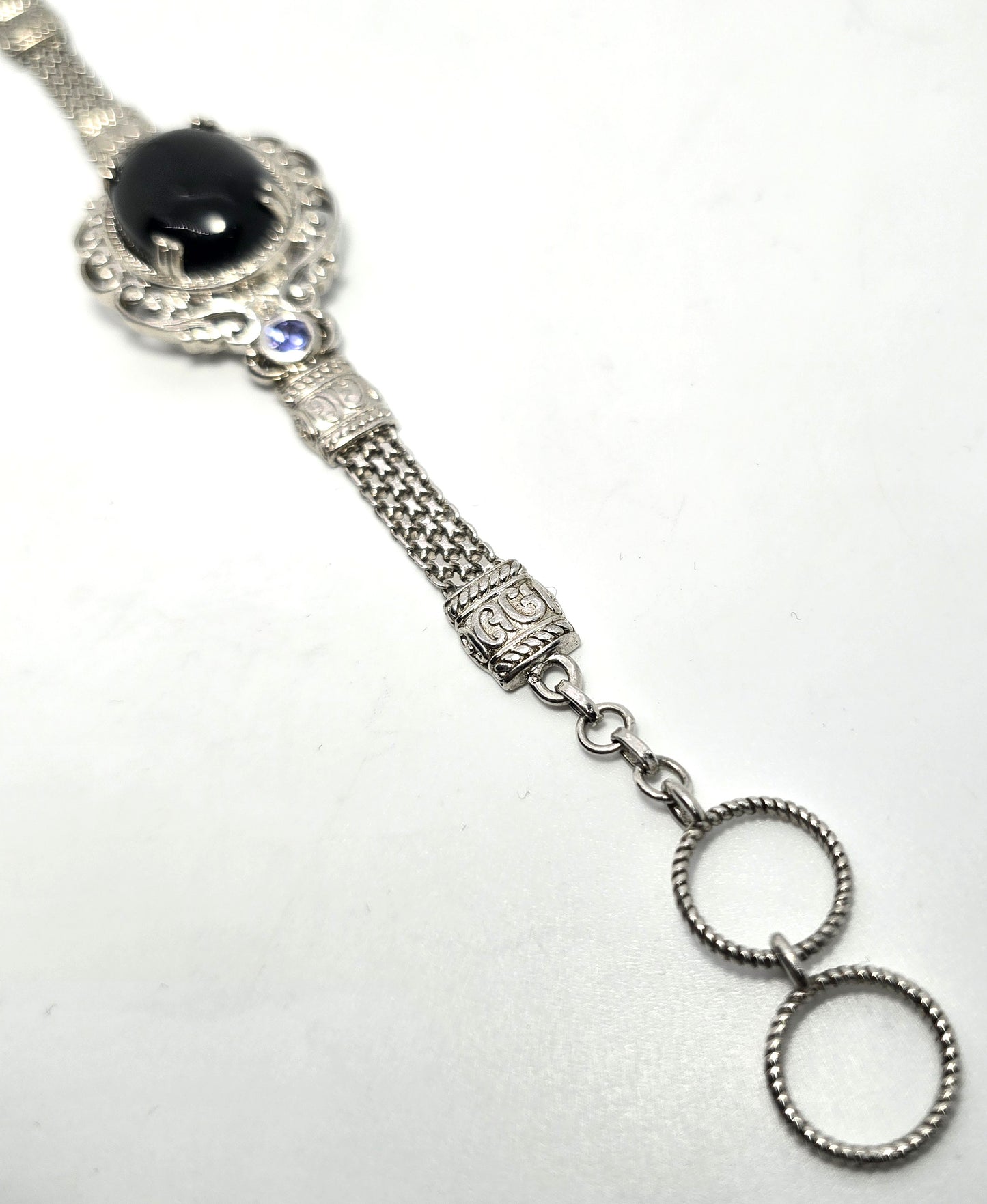 Black and blue Tanzanite rhodium plated sterling silver toggle bracelet STS