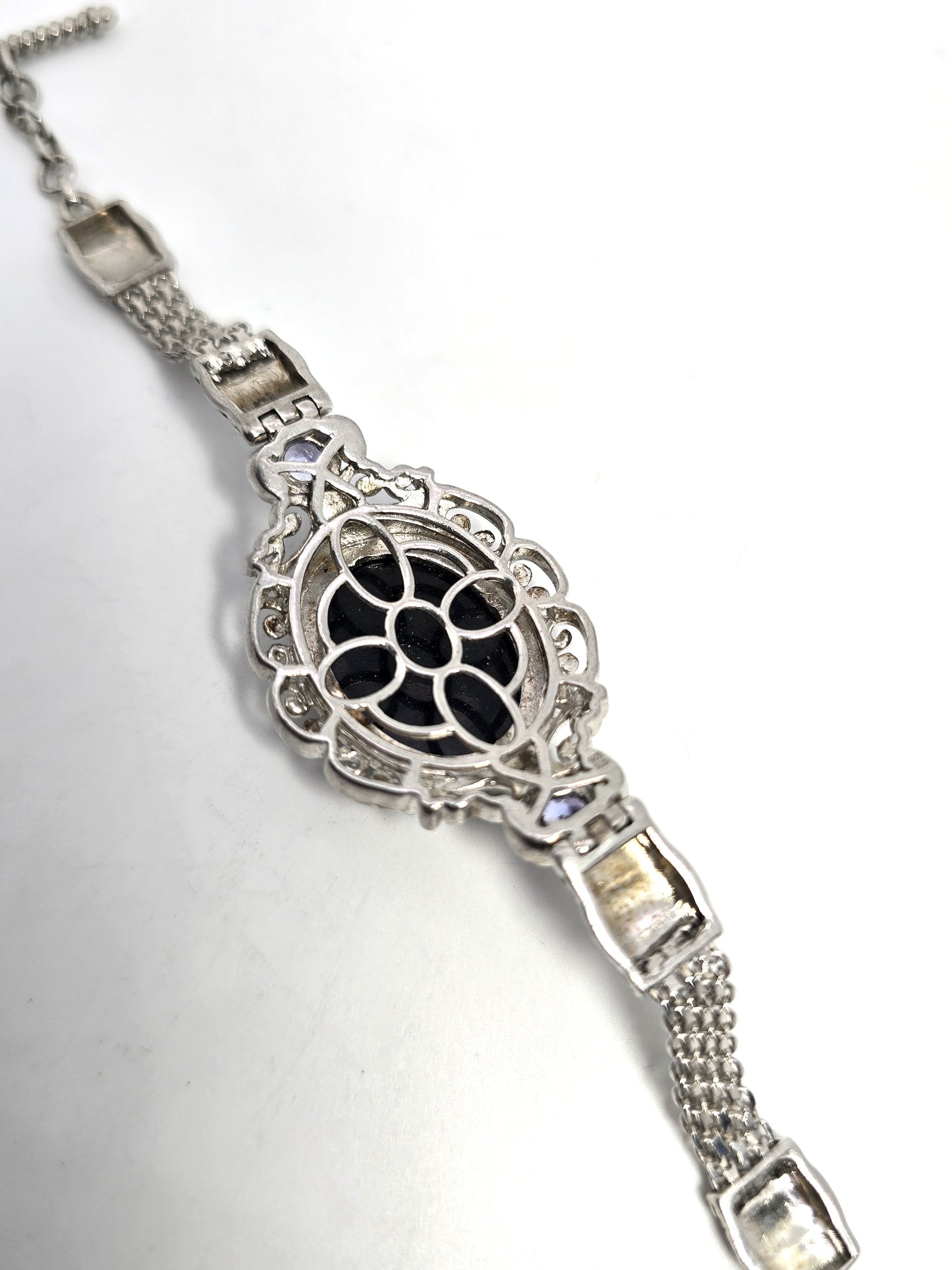 Black and blue Tanzanite rhodium plated sterling silver toggle bracelet STS