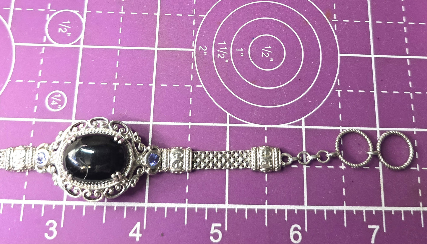 Black and blue Tanzanite rhodium plated sterling silver toggle bracelet STS