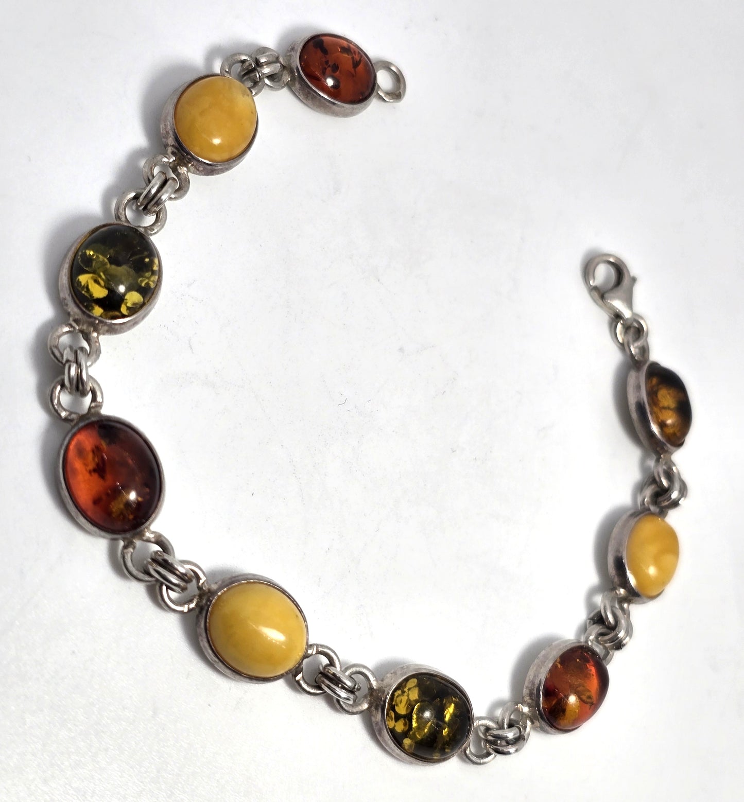 Three color Amber Baltic Amber, green, egg yolk sterling silver tennis bracelet