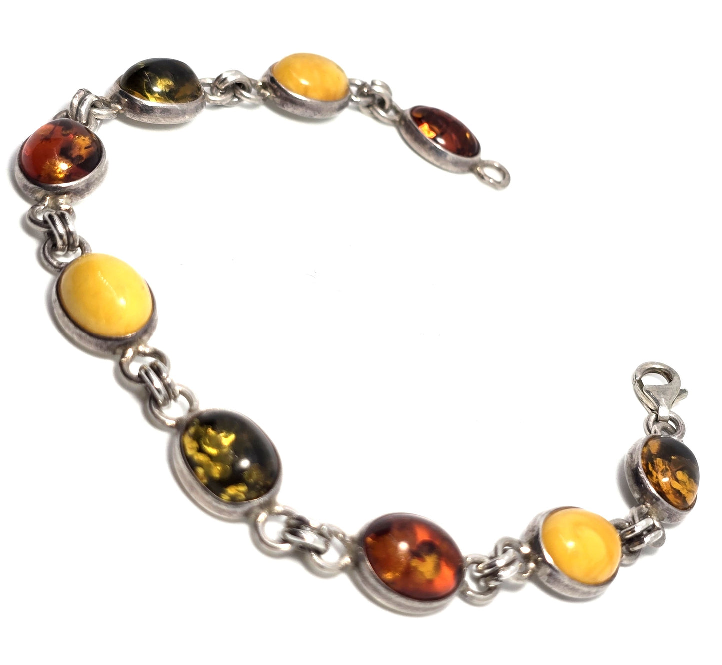 Three color Amber Baltic Amber, green, egg yolk sterling silver tennis bracelet