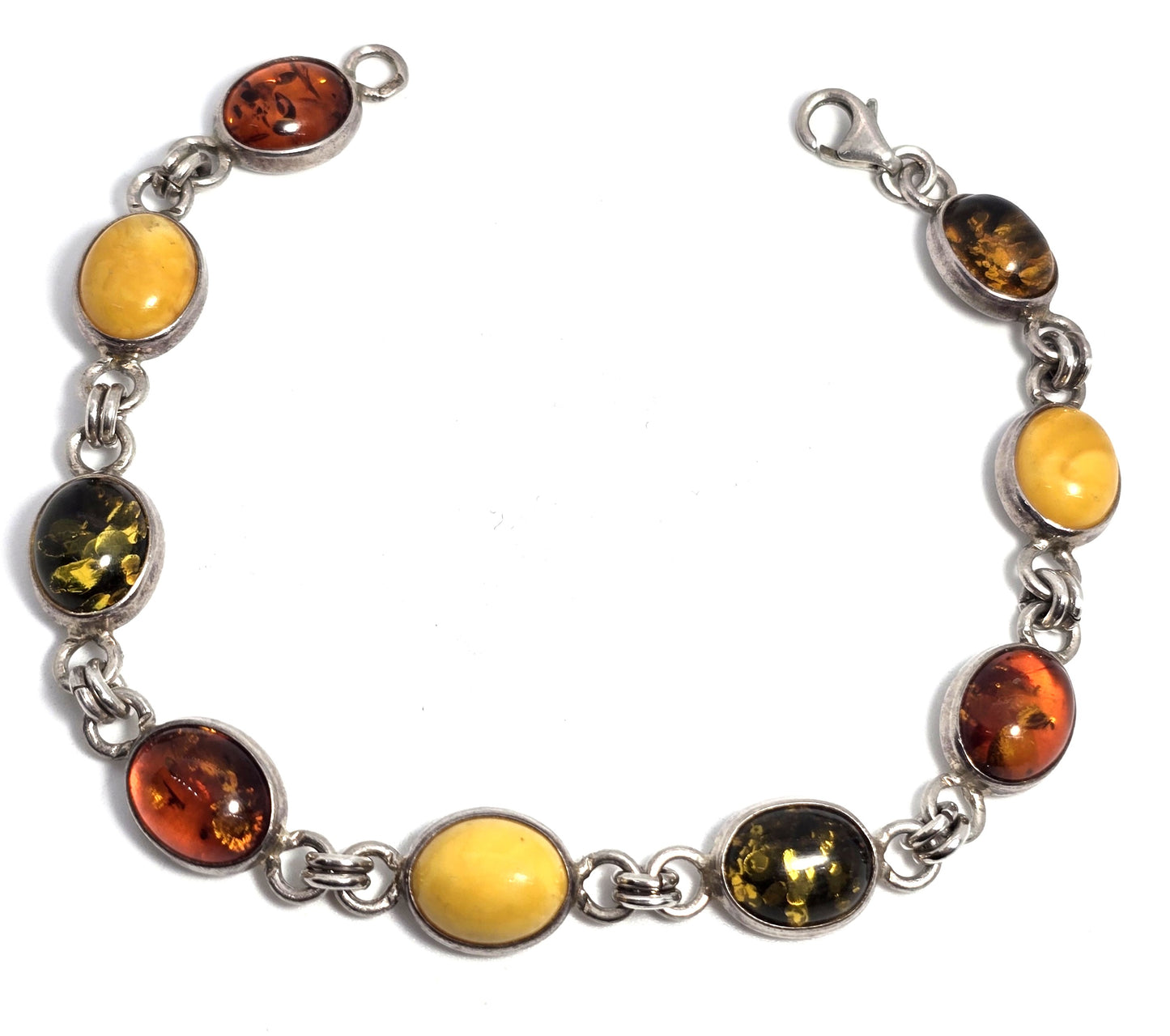 Three color Amber Baltic Amber, green, egg yolk sterling silver tennis bracelet