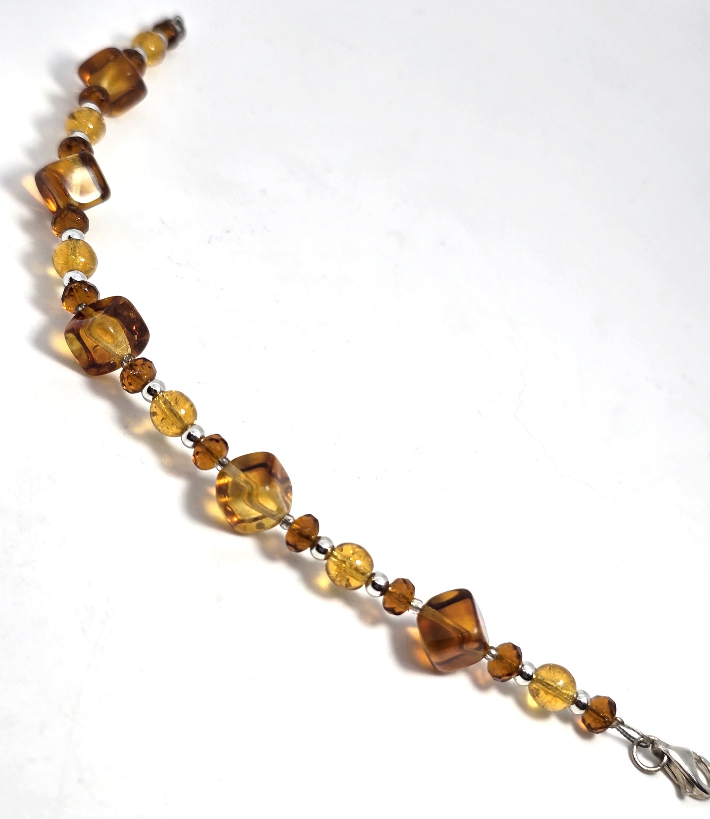 Baltic Amber Graduated beaded vintage sterling silver tennis bracelet 925