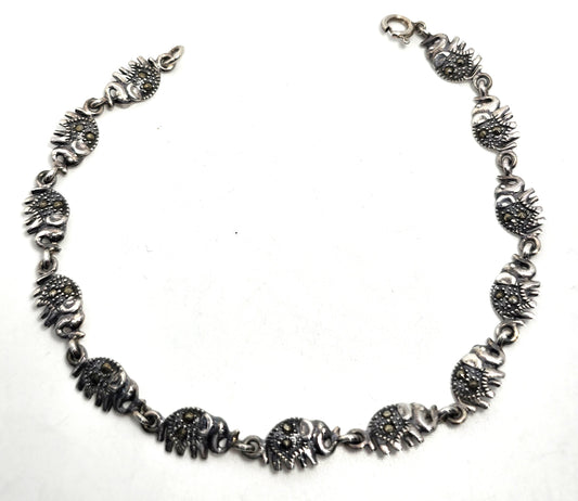 Lucky Trunk Up Elephant marcasite CN sterling silver tennis bracelet