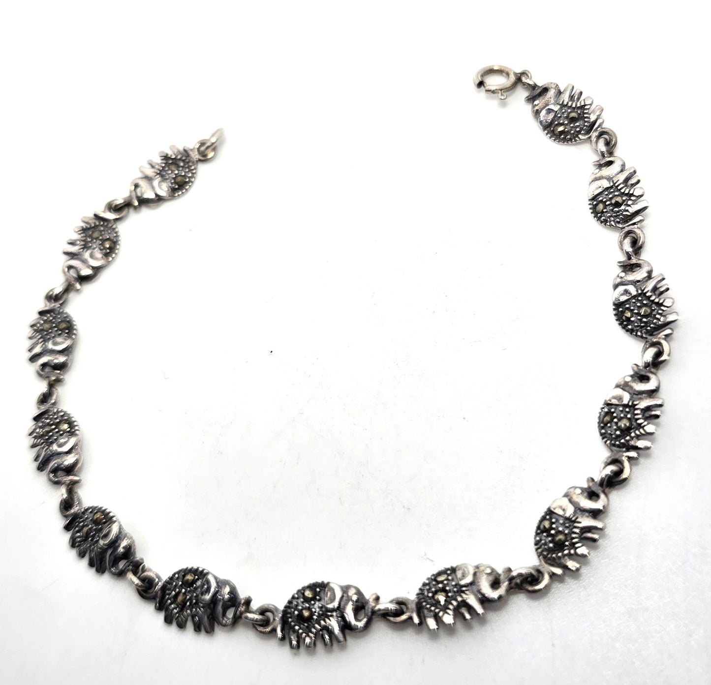 Lucky Trunk Up Elephant marcasite CN sterling silver tennis bracelet
