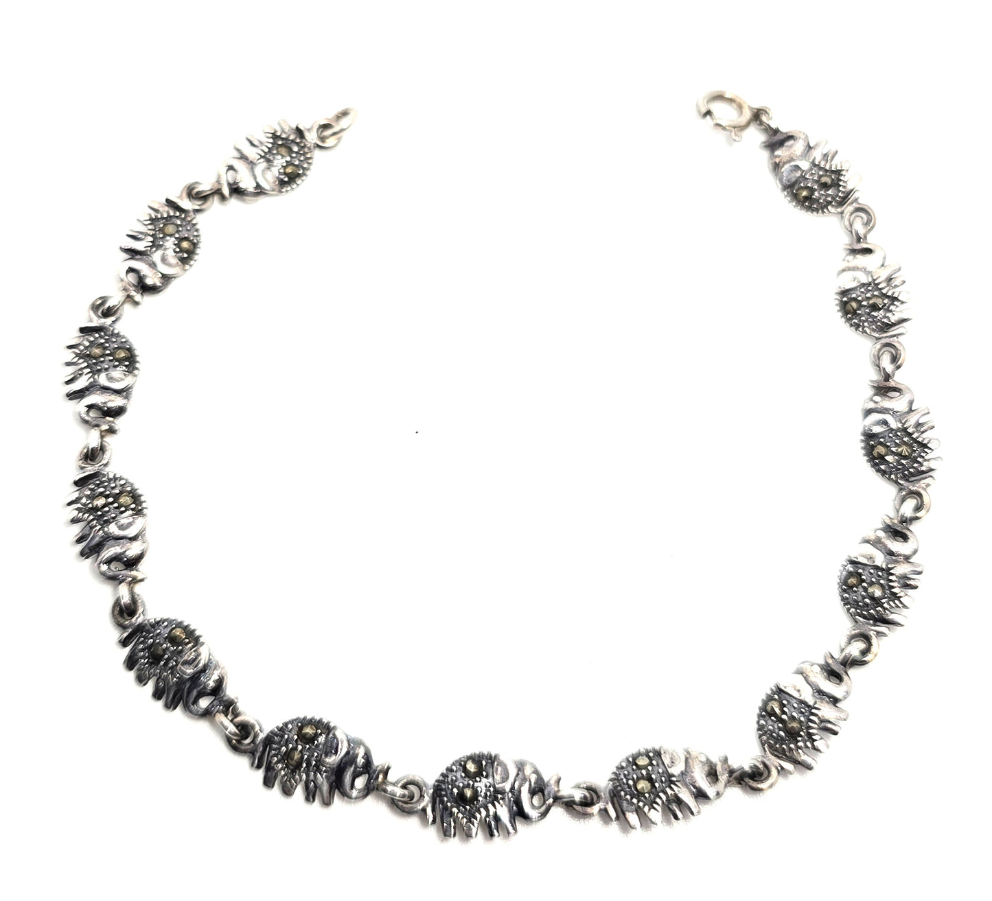 Lucky Trunk Up Elephant marcasite CN sterling silver tennis bracelet
