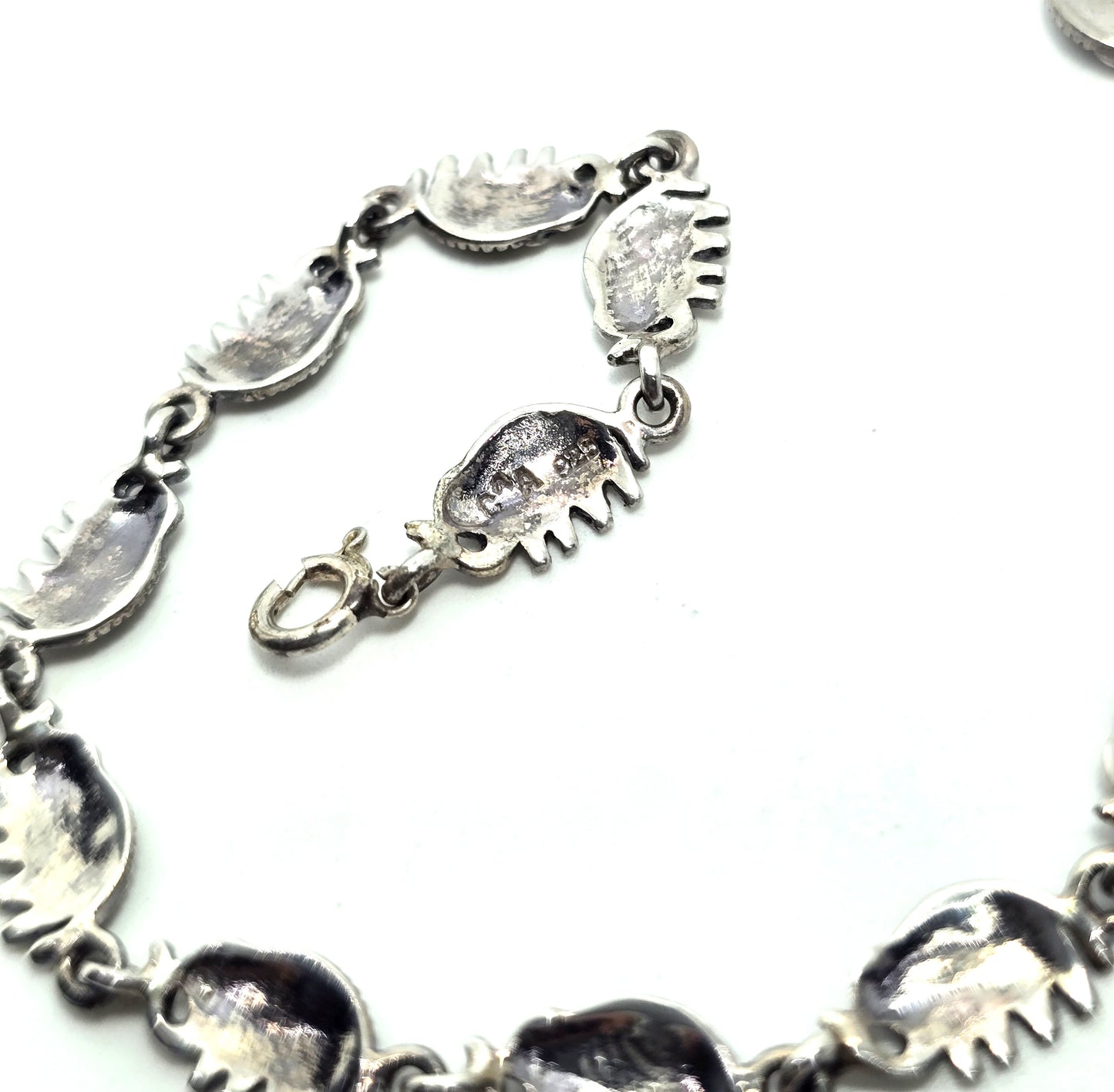 Lucky Trunk Up Elephant marcasite CN sterling silver tennis bracelet