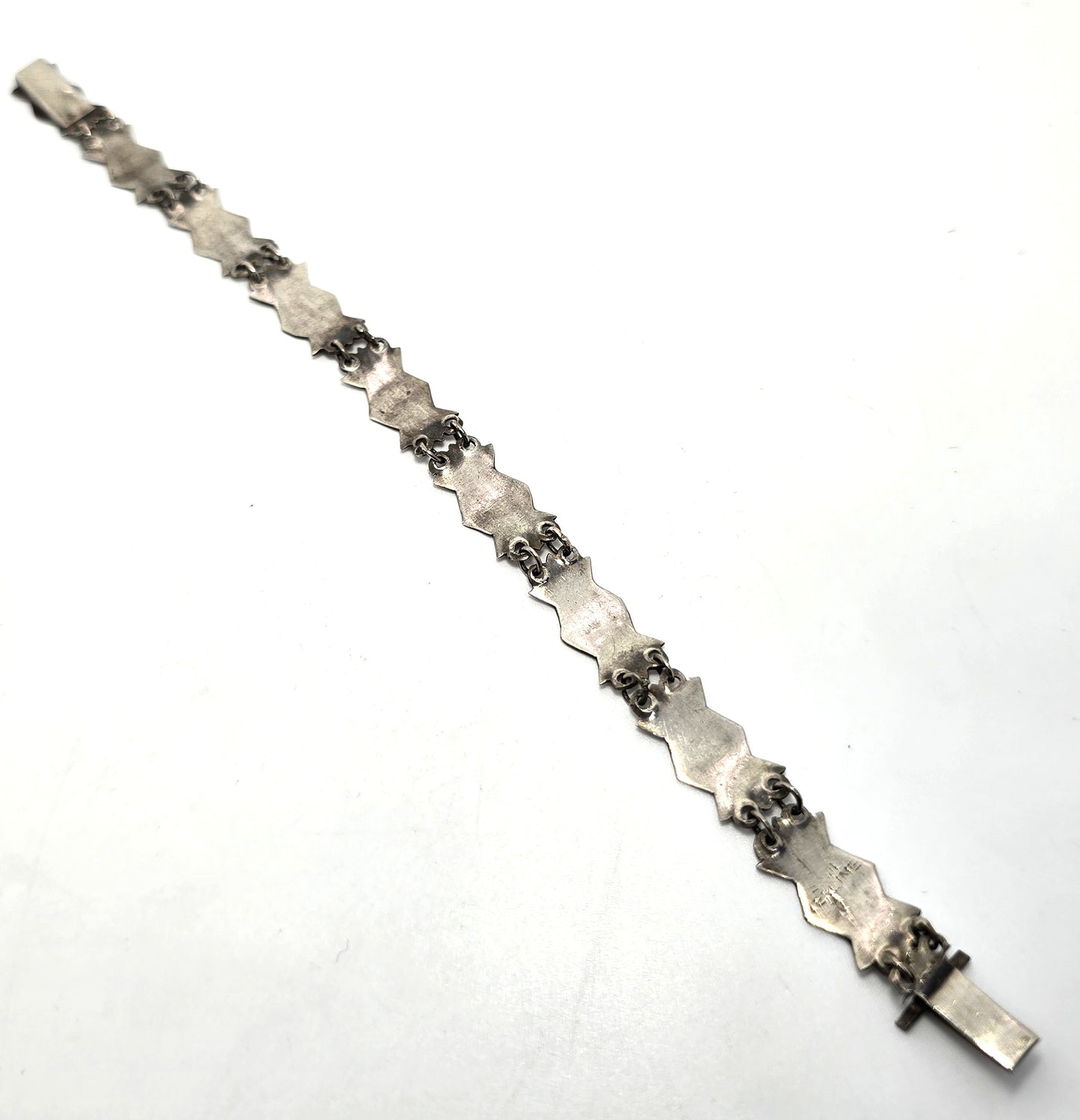 Siam Black Nielloware enamel Sheild Mekkala vintage sterling silver bracelet