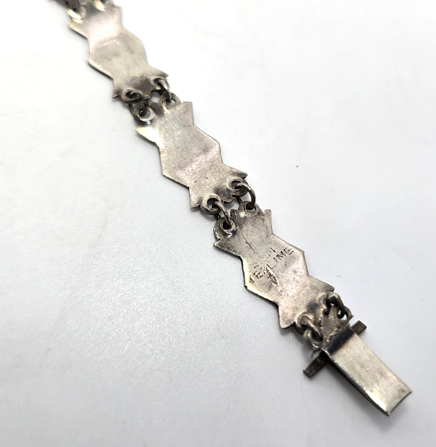 Siam Black Nielloware enamel Sheild Mekkala vintage sterling silver bracelet