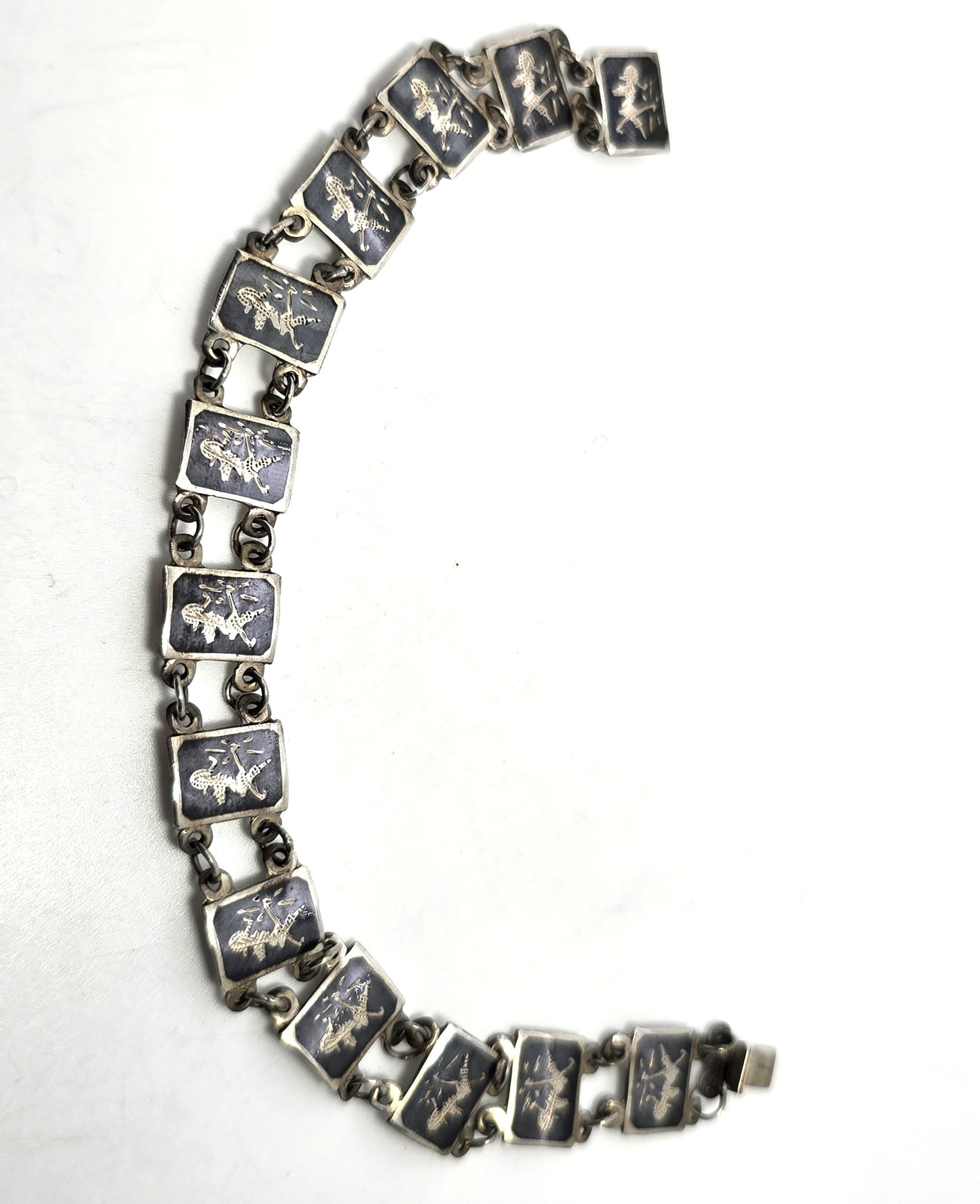 Siam Black Nielloware enamel Sheild Mekkala vintage sterling silver bracelet