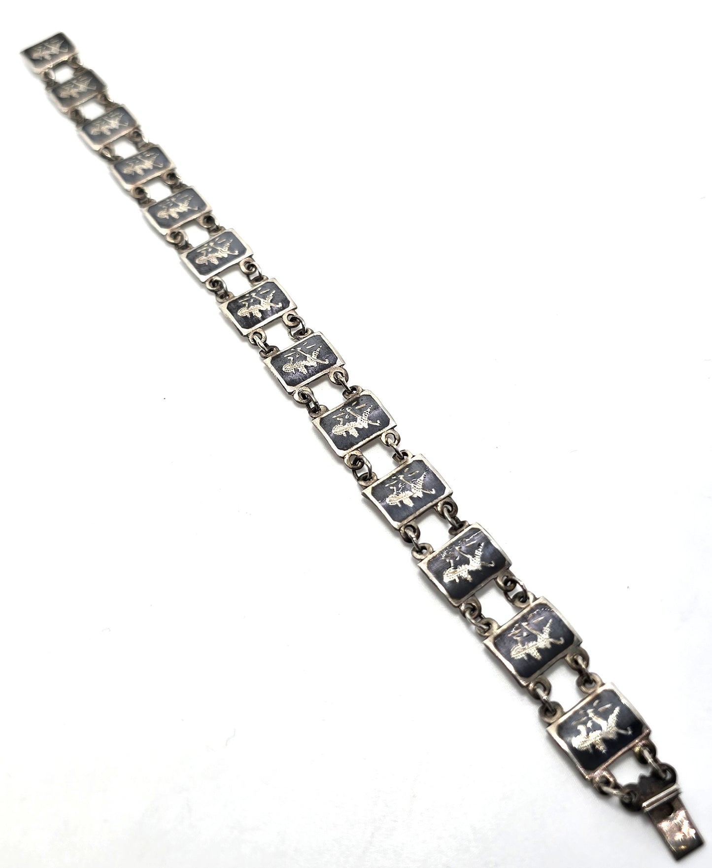 Siam Black Nielloware enamel Sheild Mekkala vintage sterling silver bracelet