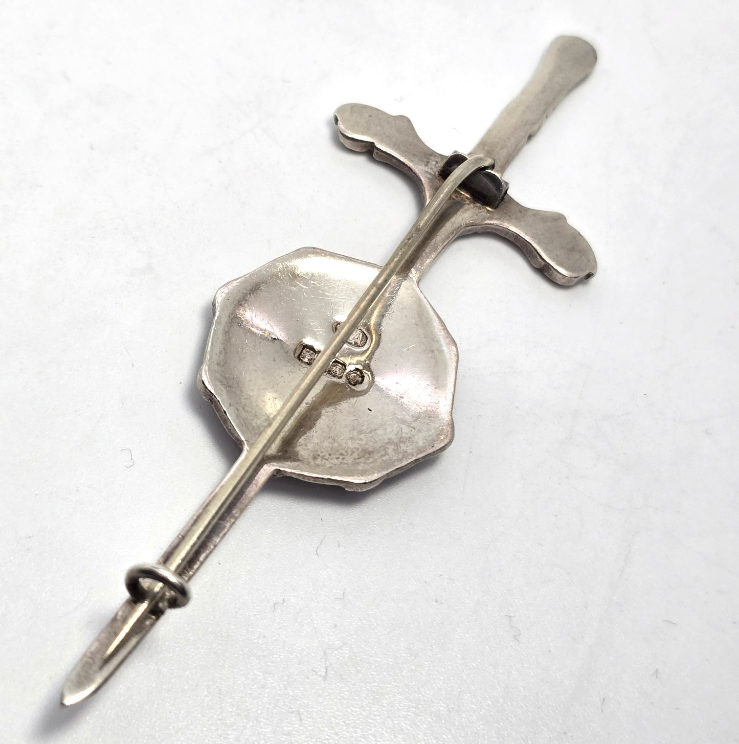 Robert Allison Scottish Sword and Shield vintage sterling silver kilt pin brooch