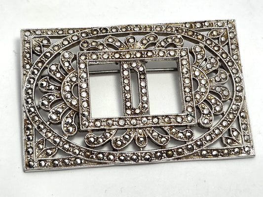 Art Deco Sterling silver & Marcasite D Initial Pin antique geometric pin brooch