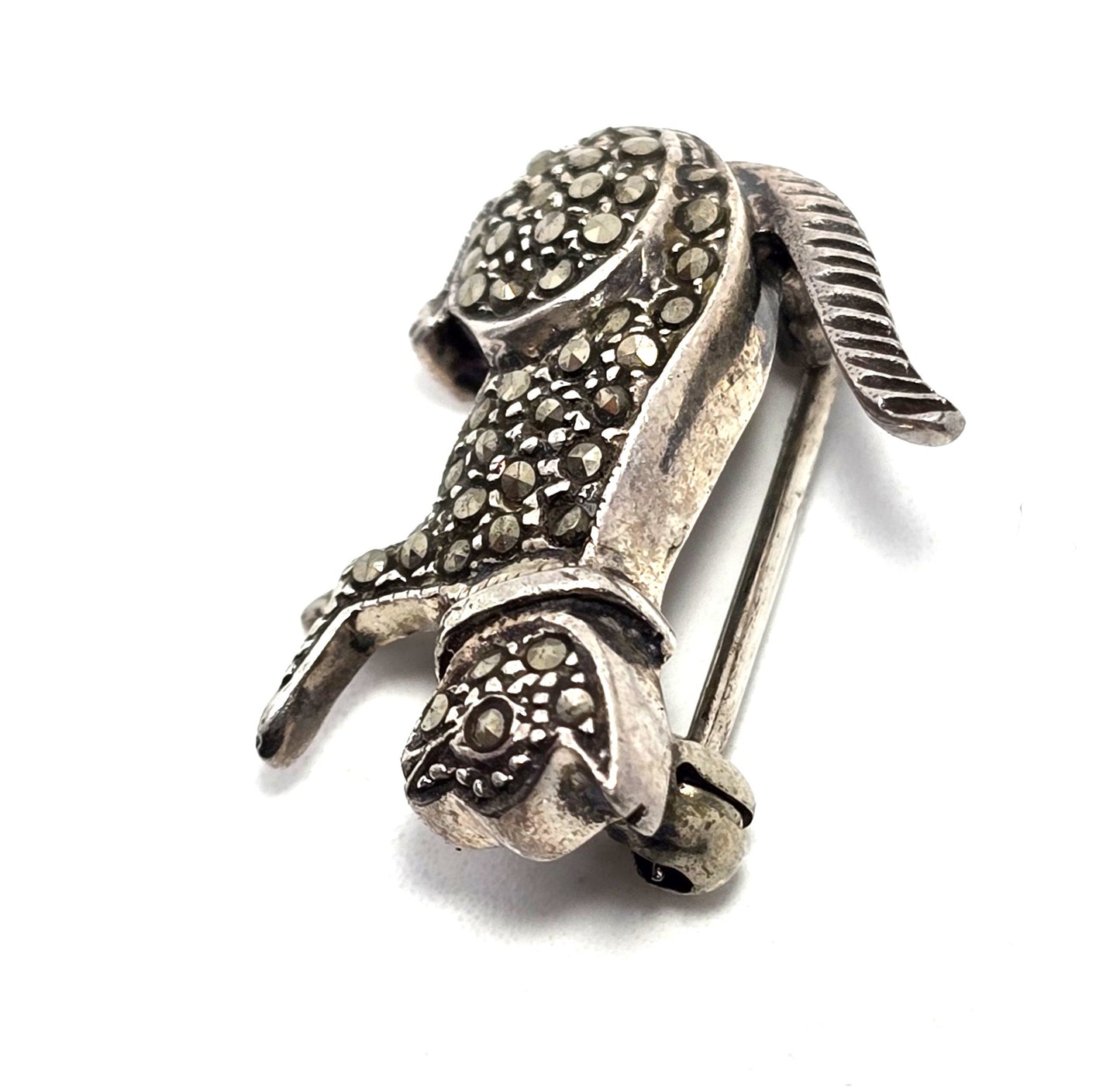 Playing kitty cat marcasite sterling silver  cat vintage brooch