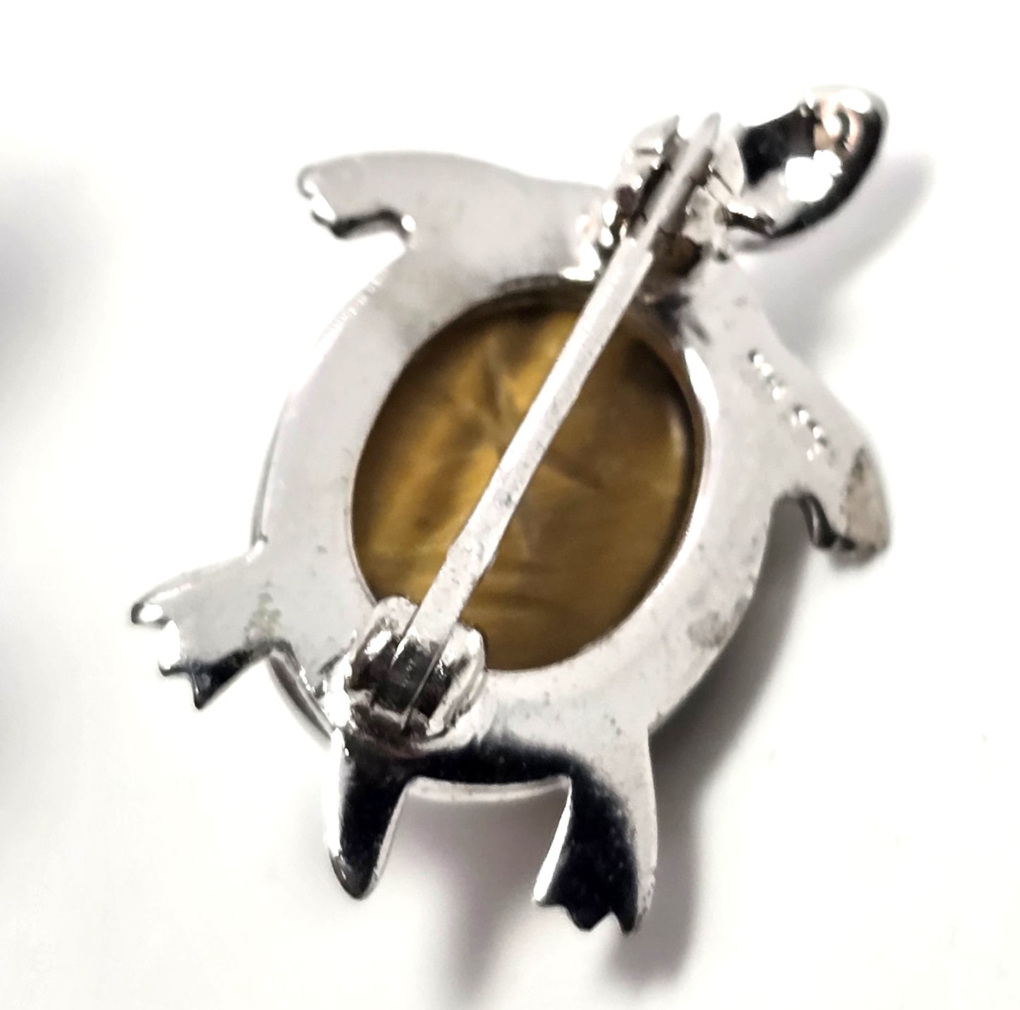 Egyptian Revival Scarab tiger's eye rhodium plated sterling silver brooch