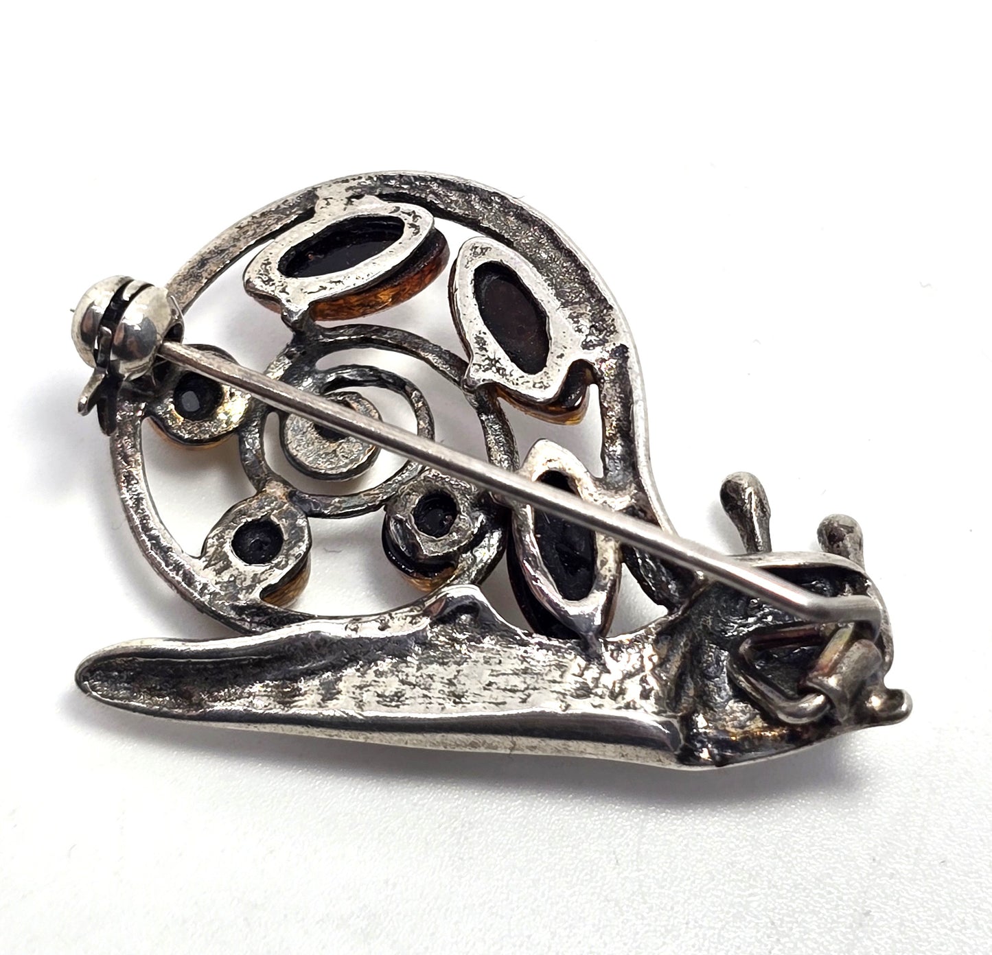 Baltic amber garden snail shell vintage Polish sterling silver brooch