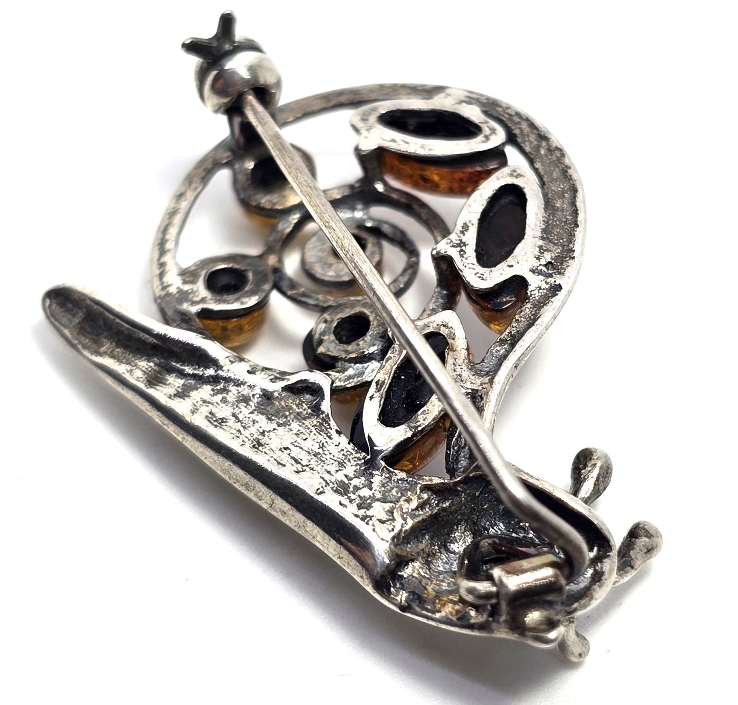 Baltic amber garden snail shell vintage Polish sterling silver brooch