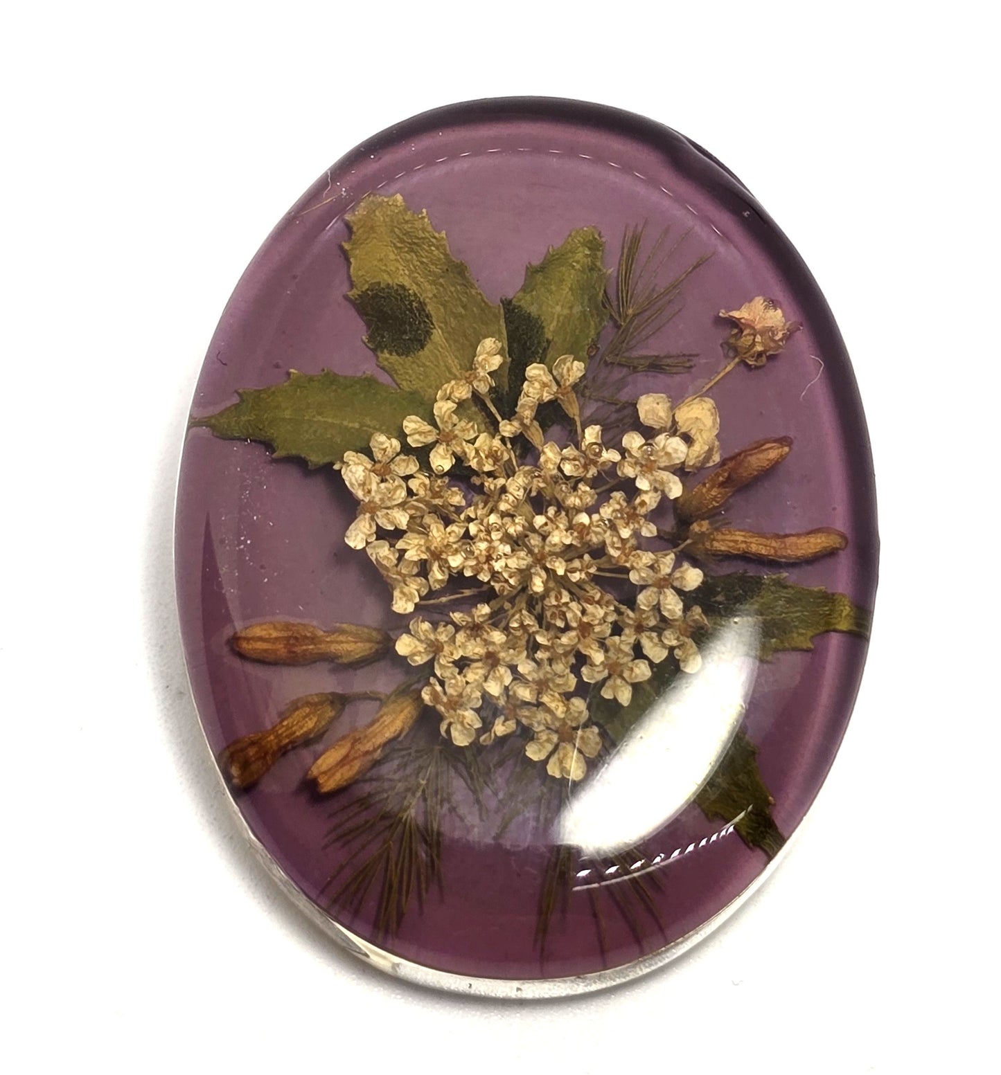 Purple Dried flowers signed sterling silver Mexican vintage pendant brooch