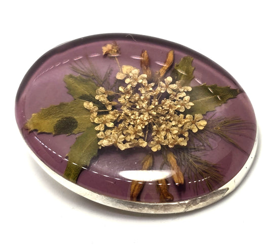 Purple Dried flowers signed sterling silver Mexican vintage pendant brooch