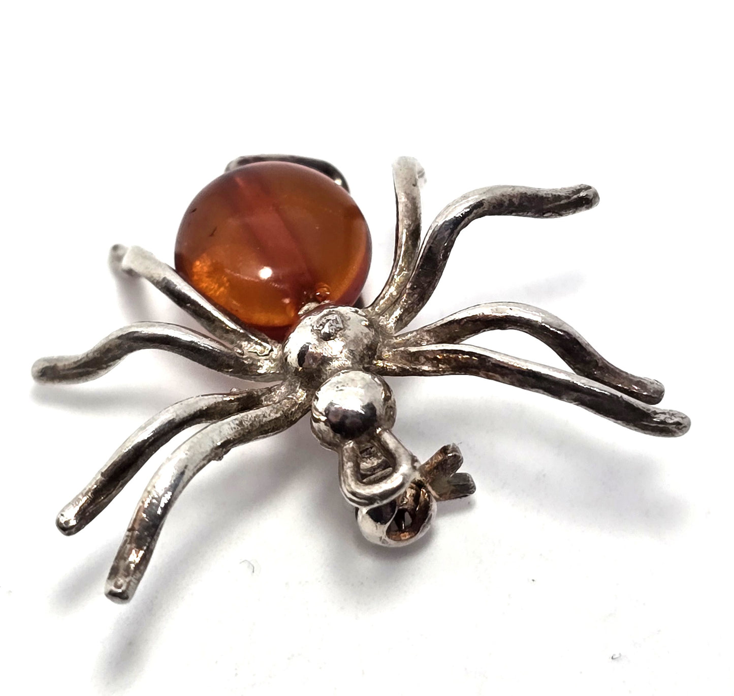 Spider Baltic Amber vintage Polish vintage sterling silver insect bug brooch pendant