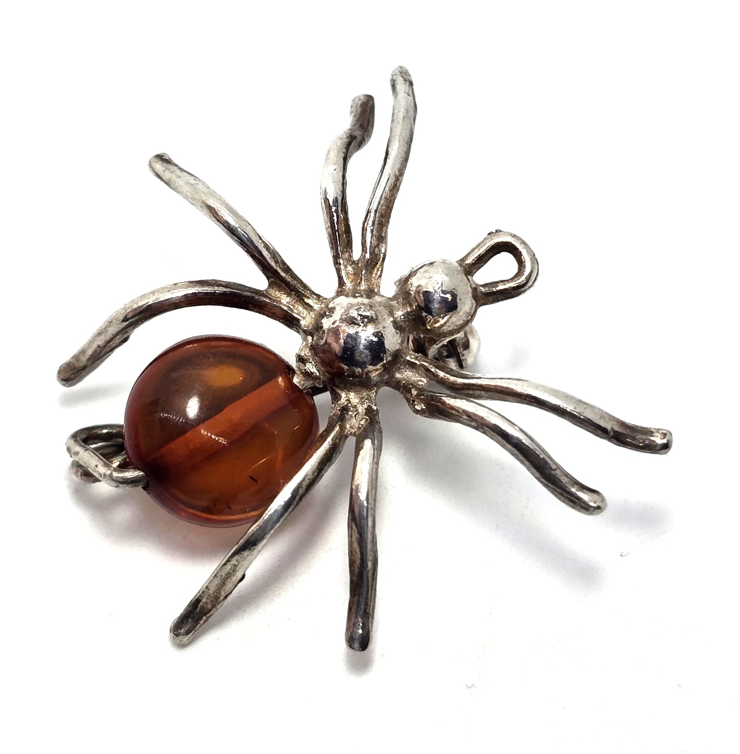 Spider Baltic Amber vintage Polish vintage sterling silver insect bug brooch pendant