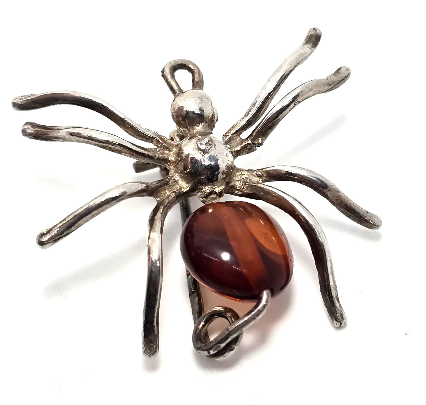 Spider Baltic Amber vintage Polish vintage sterling silver insect bug brooch pendant