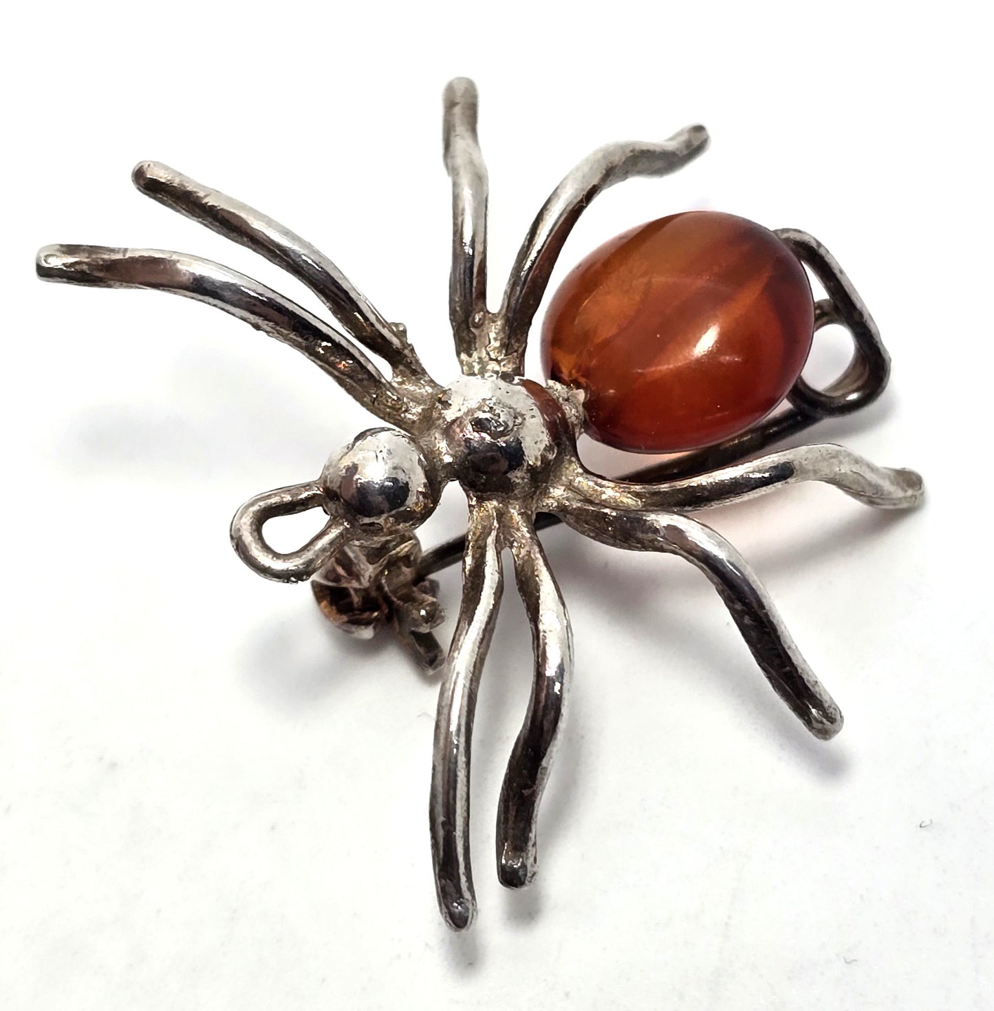 Spider Baltic Amber vintage Polish vintage sterling silver insect bug brooch pendant