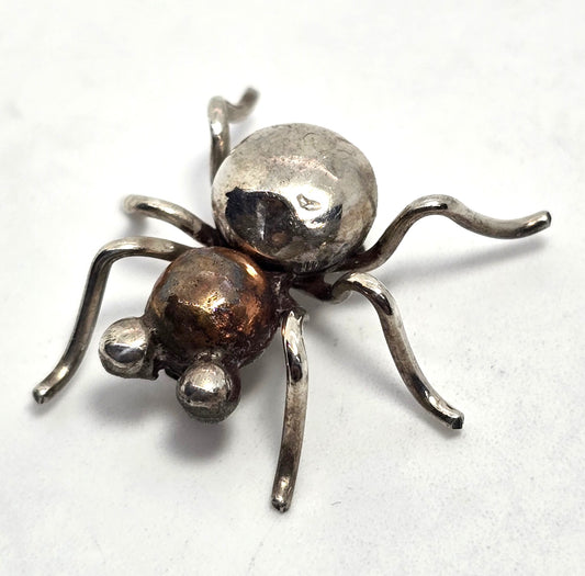 Insect Spider Ant vintage artisan sterling silver detailed bug brooch