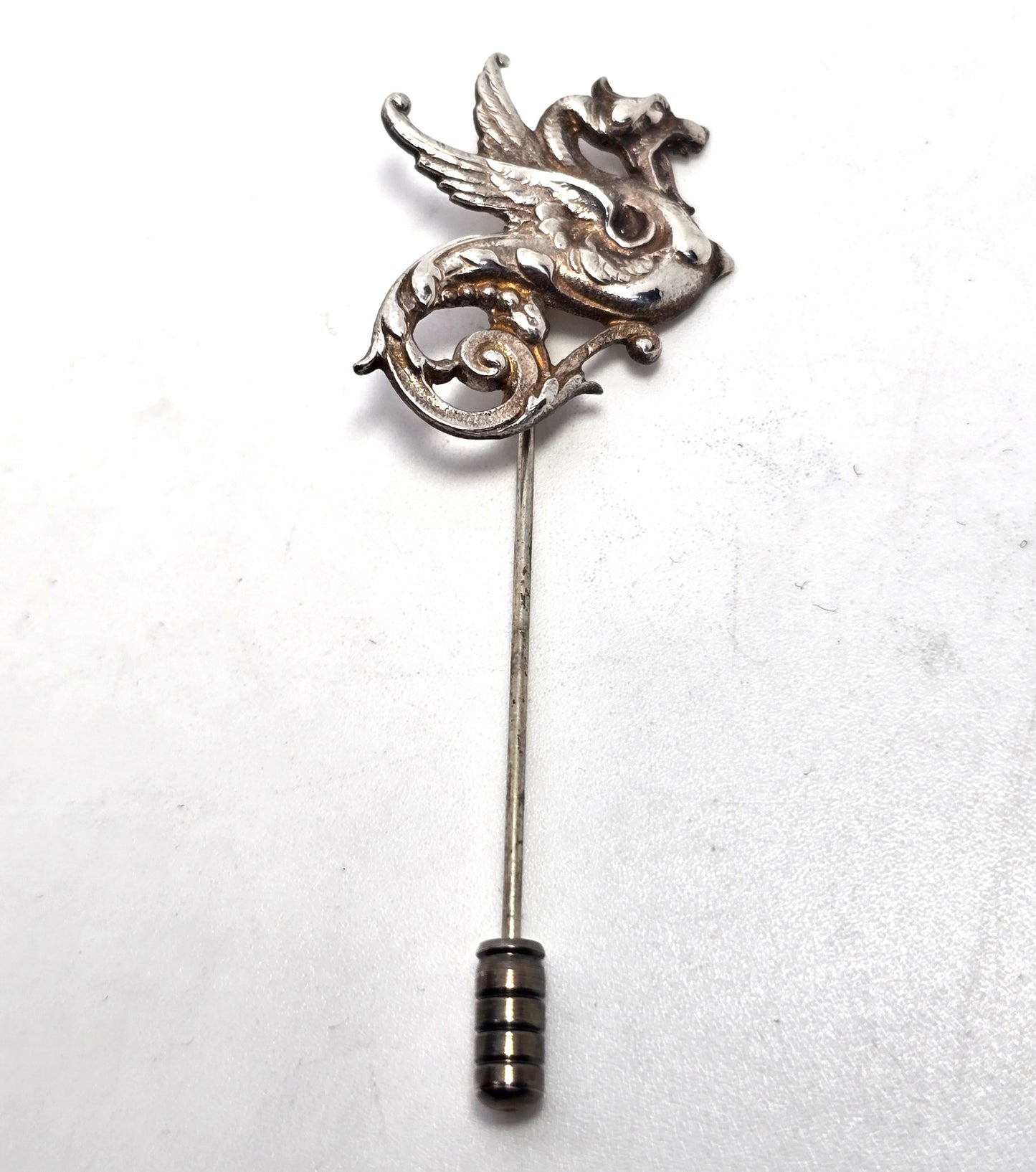 Gorham Dragon antique Victorian Gryphon sterling silver stick lapel pin brooch