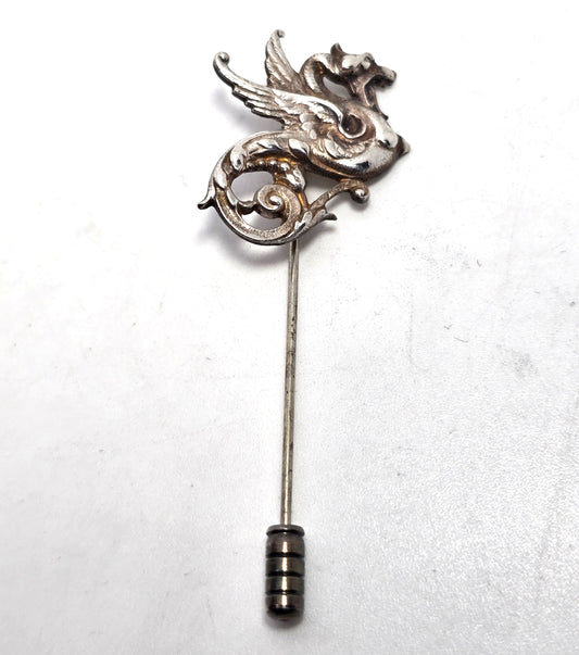 Gorham Dragon antique Victorian Gryphon sterling silver stick lapel pin brooch
