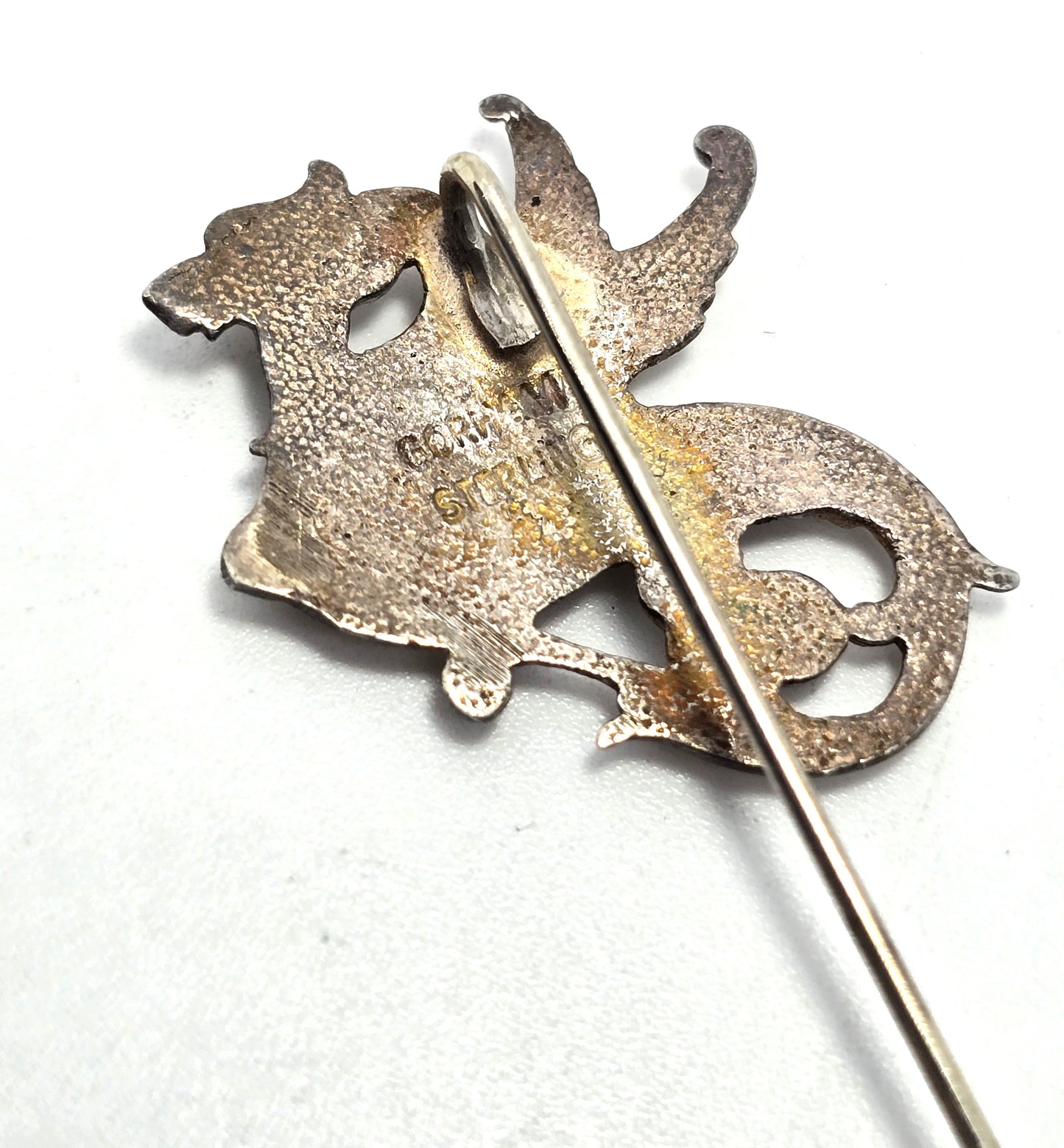 Gorham Dragon antique Victorian Gryphon sterling silver stick lapel pin brooch