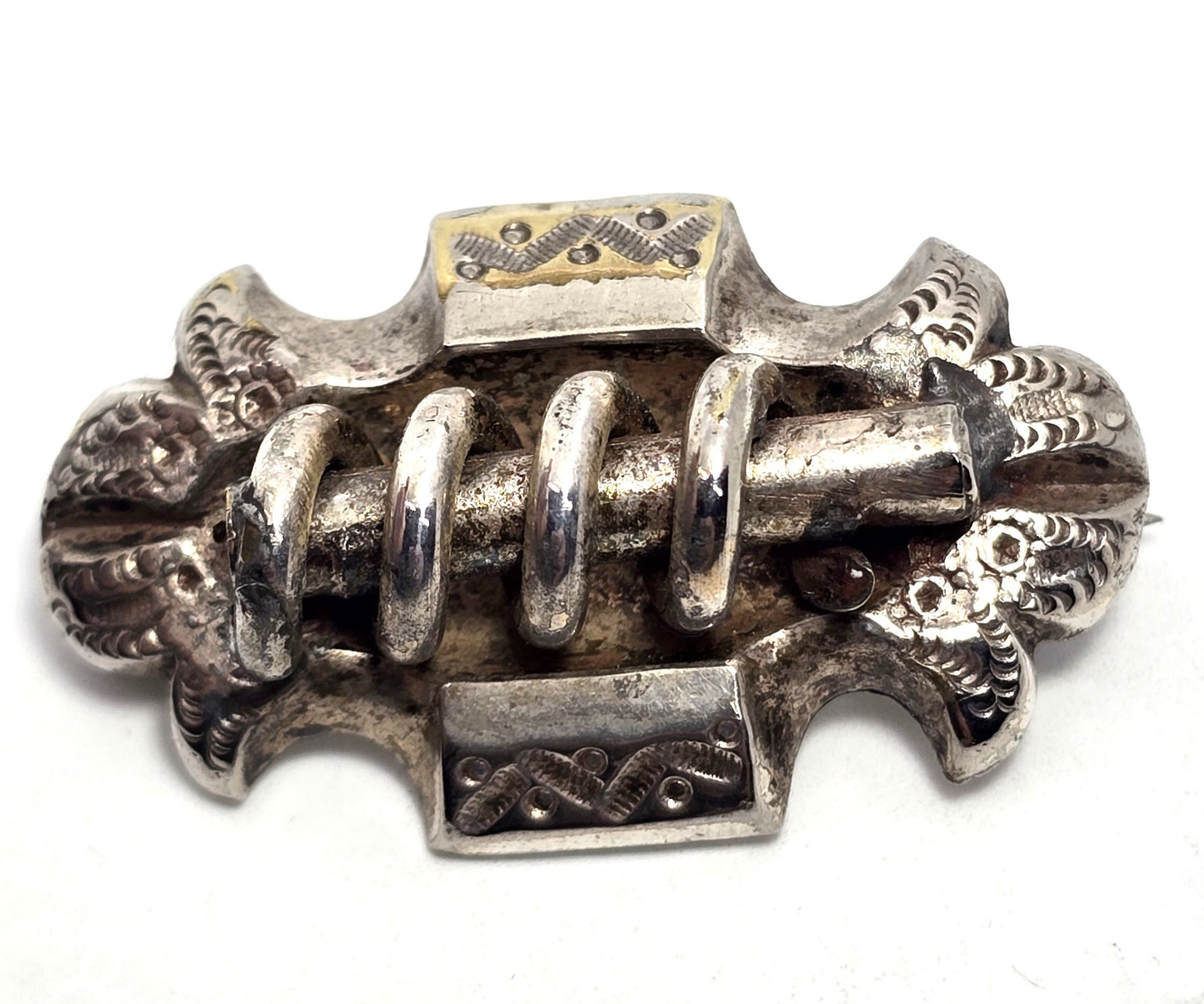 Victorian Etruscan Coiled antique gold filled vintage bar pin mourning brooch