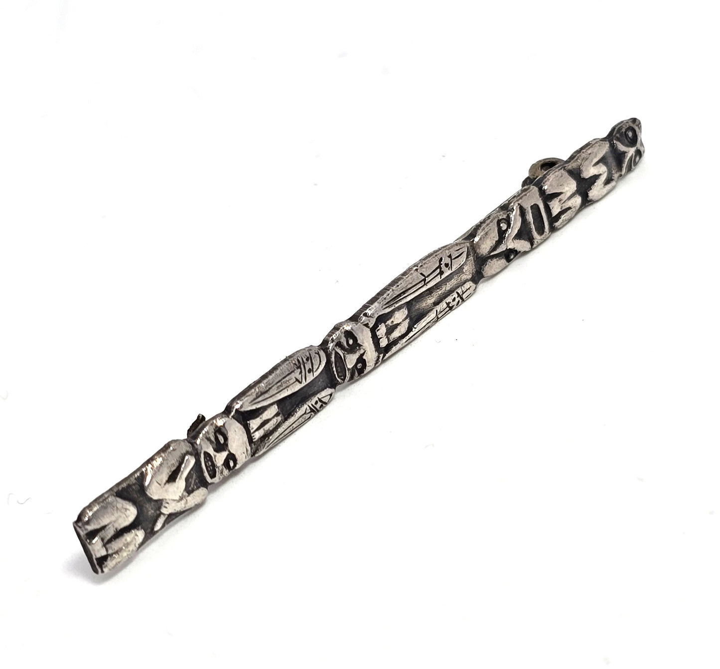 Totem pole vintage Native American sterling silver bar pin cat, owl  and more