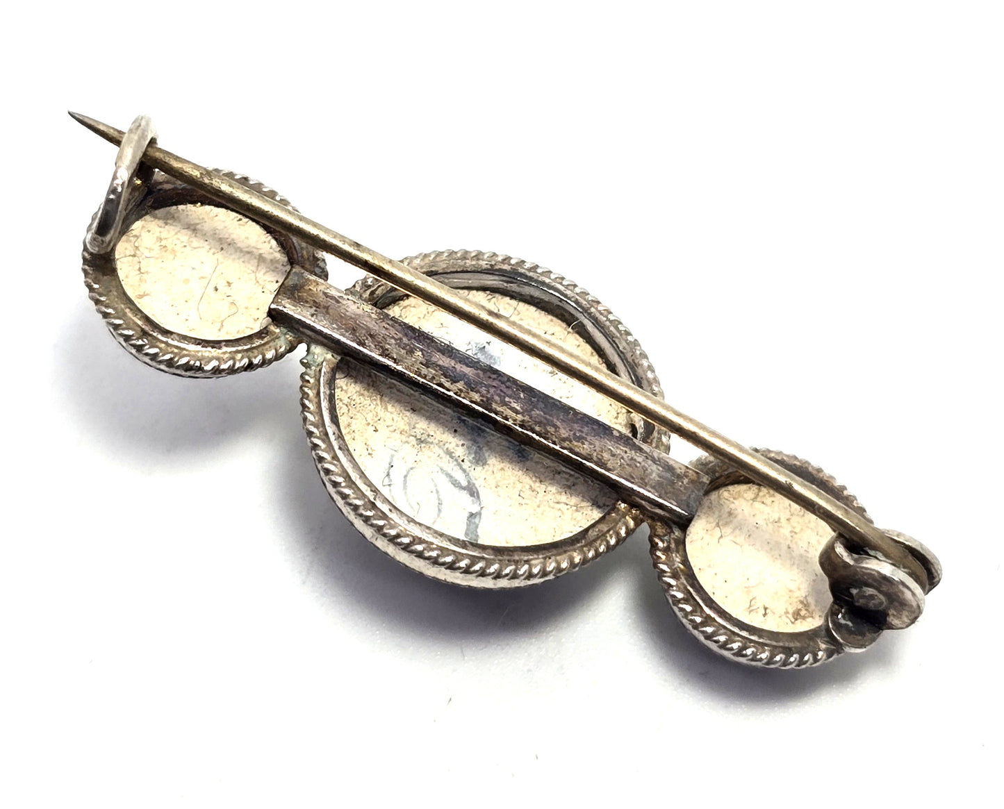Dutch Delft Blue Porcelain enamel triple windmill vintage sterling silver Brooch