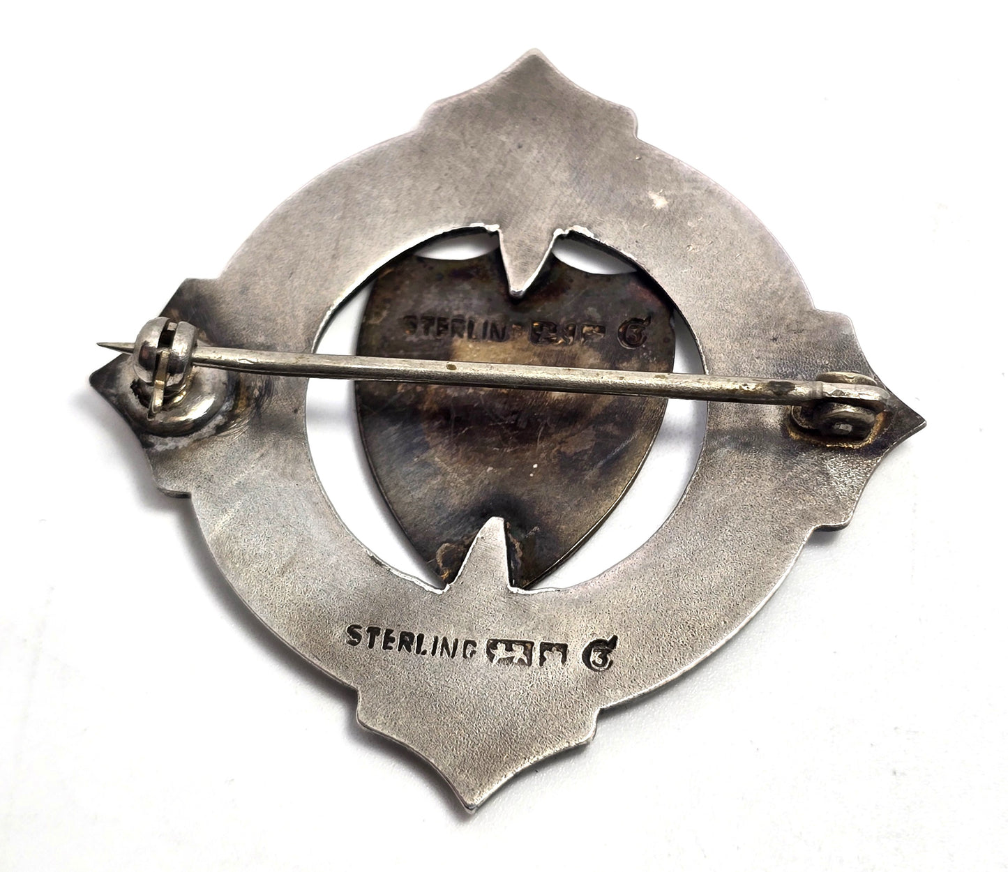 Panama Canal Antique Sterling Silver Guilloche Enameled Large brooch