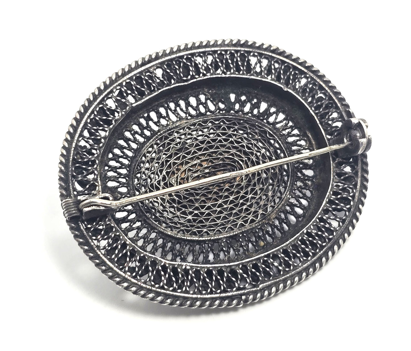 Antique turquoise sterling silver artisan vintage spun silver brooch