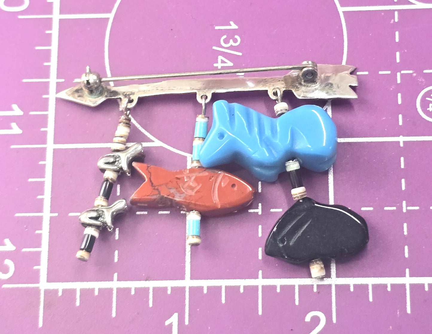 Vintage Native American Arrow Brooch Animal Carved Fetish Sterling Silver