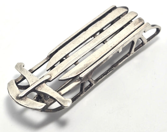 Sled Winter Wonderland vintage solid sterling silver brooch