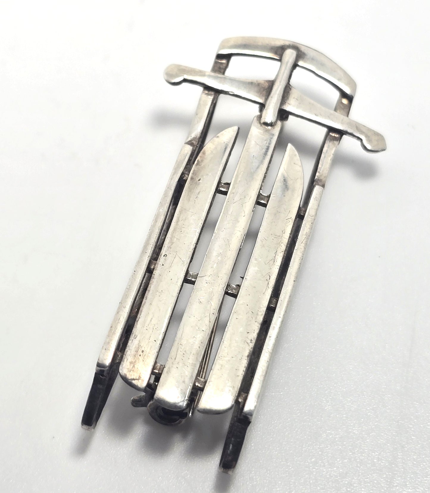 Sled Winter Wonderland vintage solid sterling silver brooch