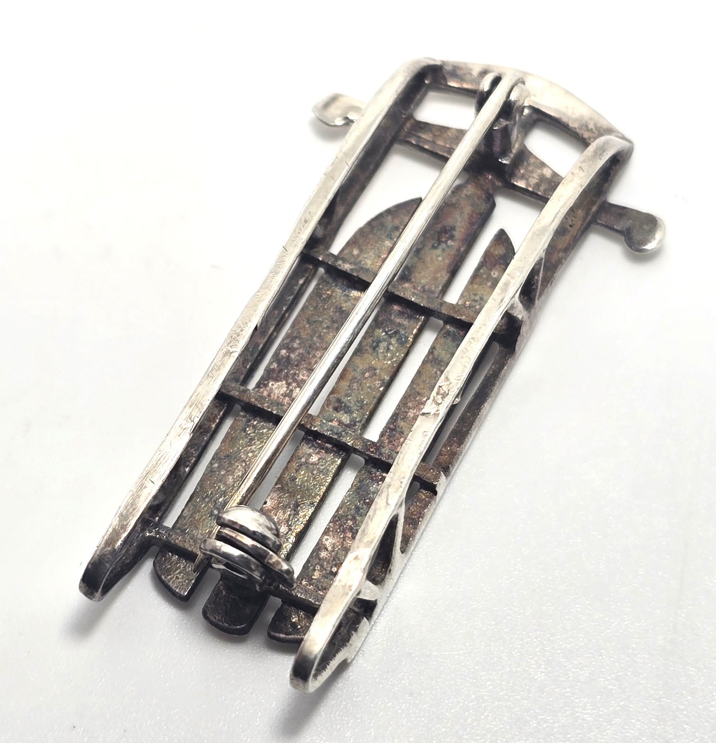 Sled Winter Wonderland vintage solid sterling silver brooch