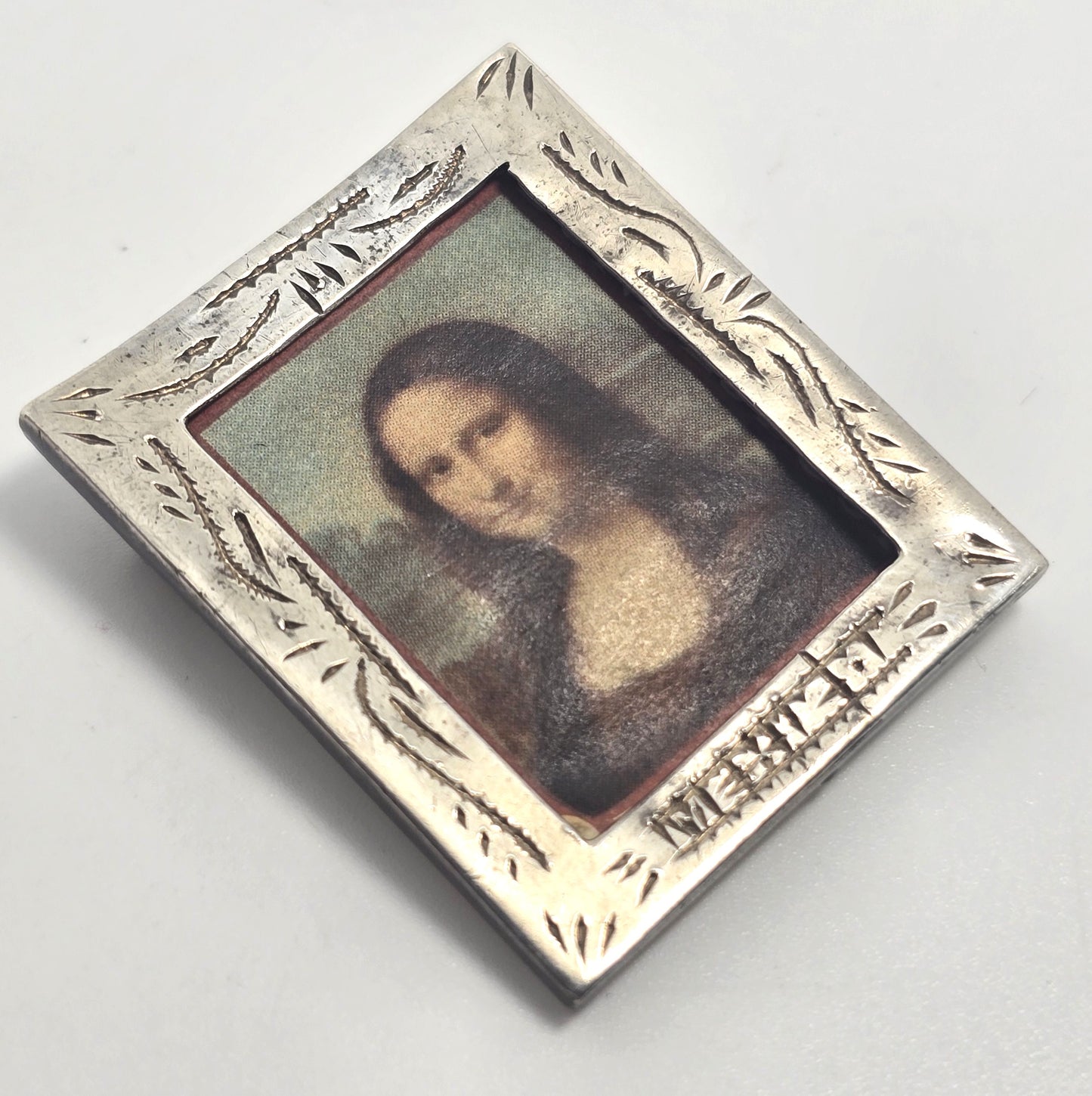 Mexico etched frame vintage sterling silver pendant brooch
