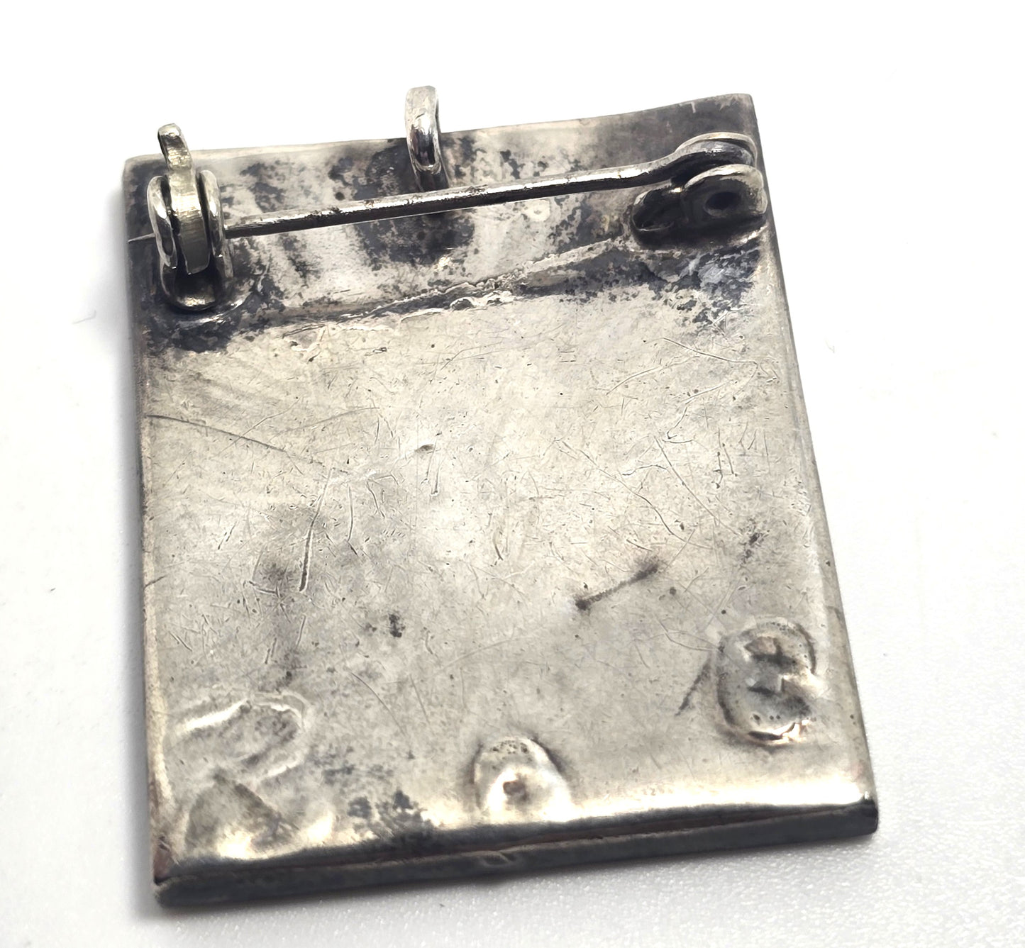 Mexico etched frame vintage sterling silver pendant brooch