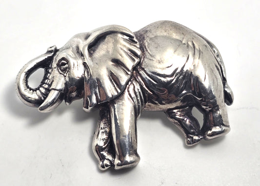 Lucky Trunk Up puffy Elephant sterling silver vintage pendant brooch