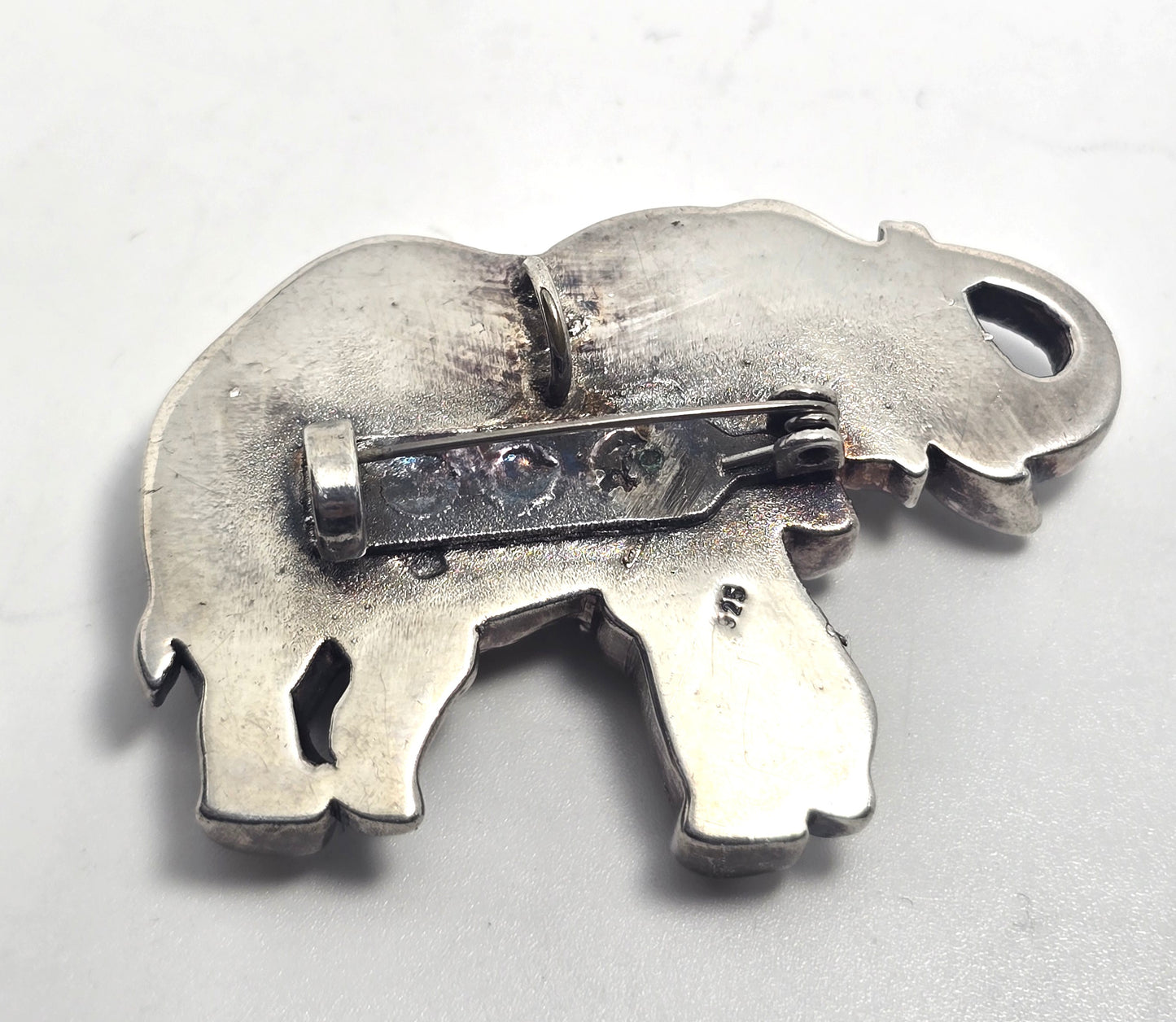 Lucky Trunk Up puffy Elephant sterling silver vintage pendant brooch