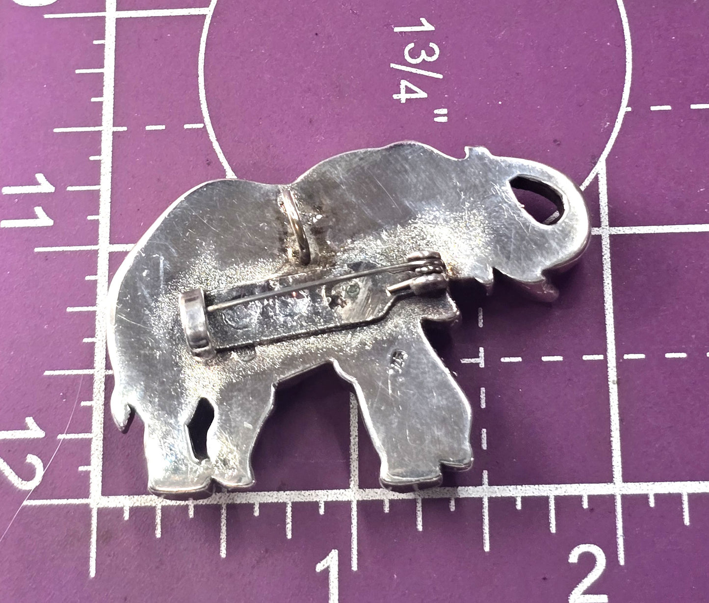 Lucky Trunk Up puffy Elephant sterling silver vintage pendant brooch