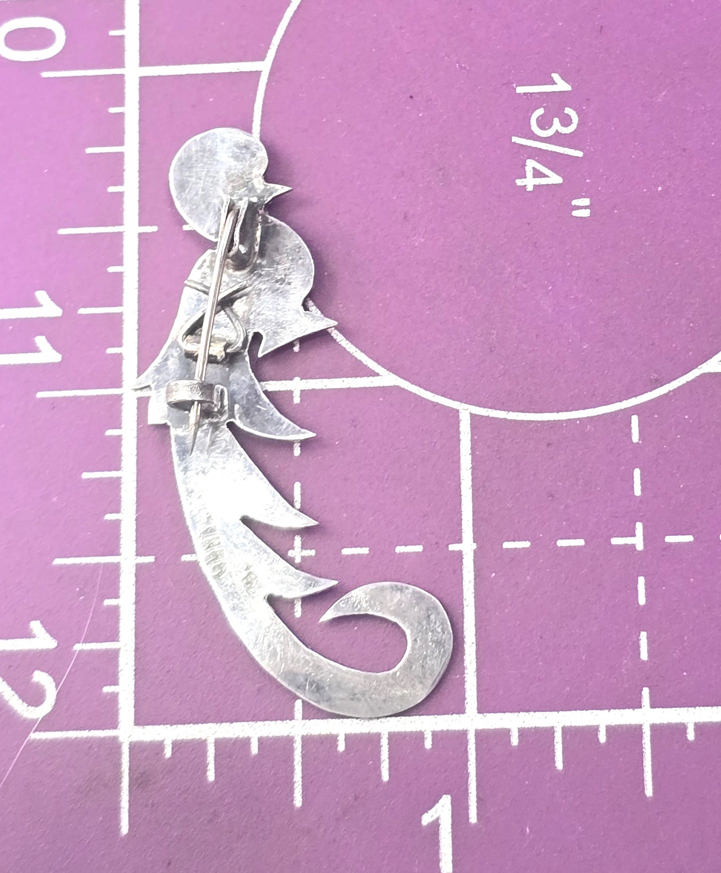 Quetzal Guatemala Bird etched vintage sterling silver two tone brooch