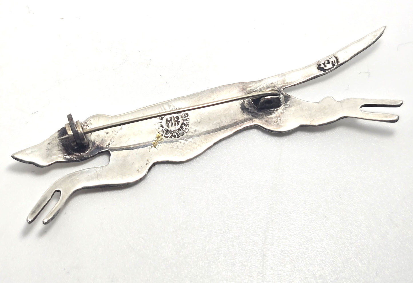 Abalone Greyhound dog Mexican running sterling silver vintage dog brooch