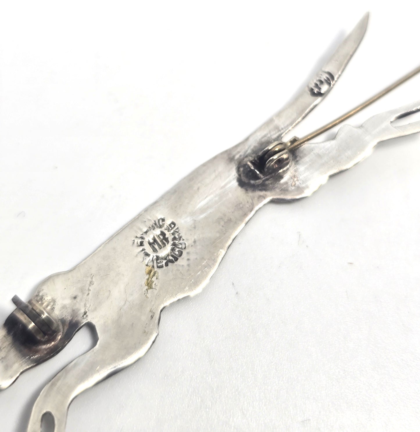 Abalone Greyhound dog Mexican running sterling silver vintage dog brooch