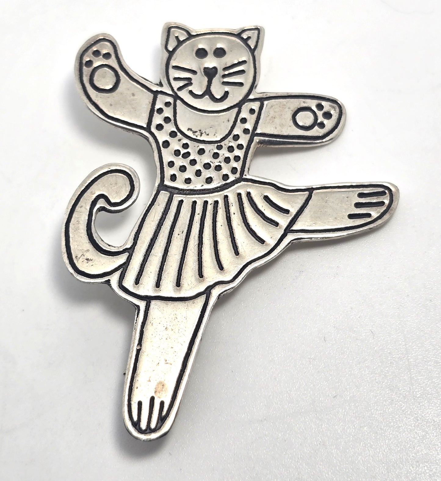 Dancing Cat Ballerina pin brooch Laurel Elliott Mexico vintage sterling silver brooch